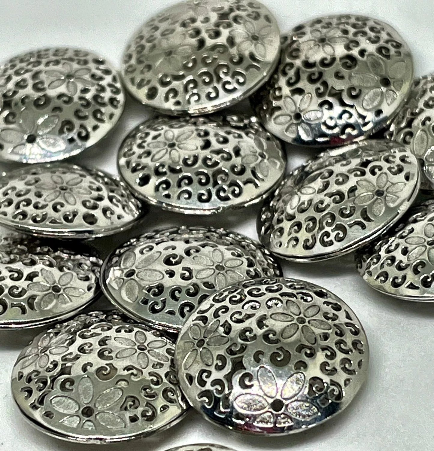 Solid 925 Sterling Silver Puffed Round Filigree Cabochon 15mm DIY Jewellery
